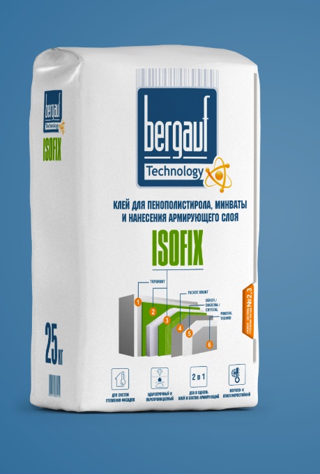 Bergauf Isofix Клей для пенополистирола, минваты и нанесения армирующего слоя Зима 25кг/56под